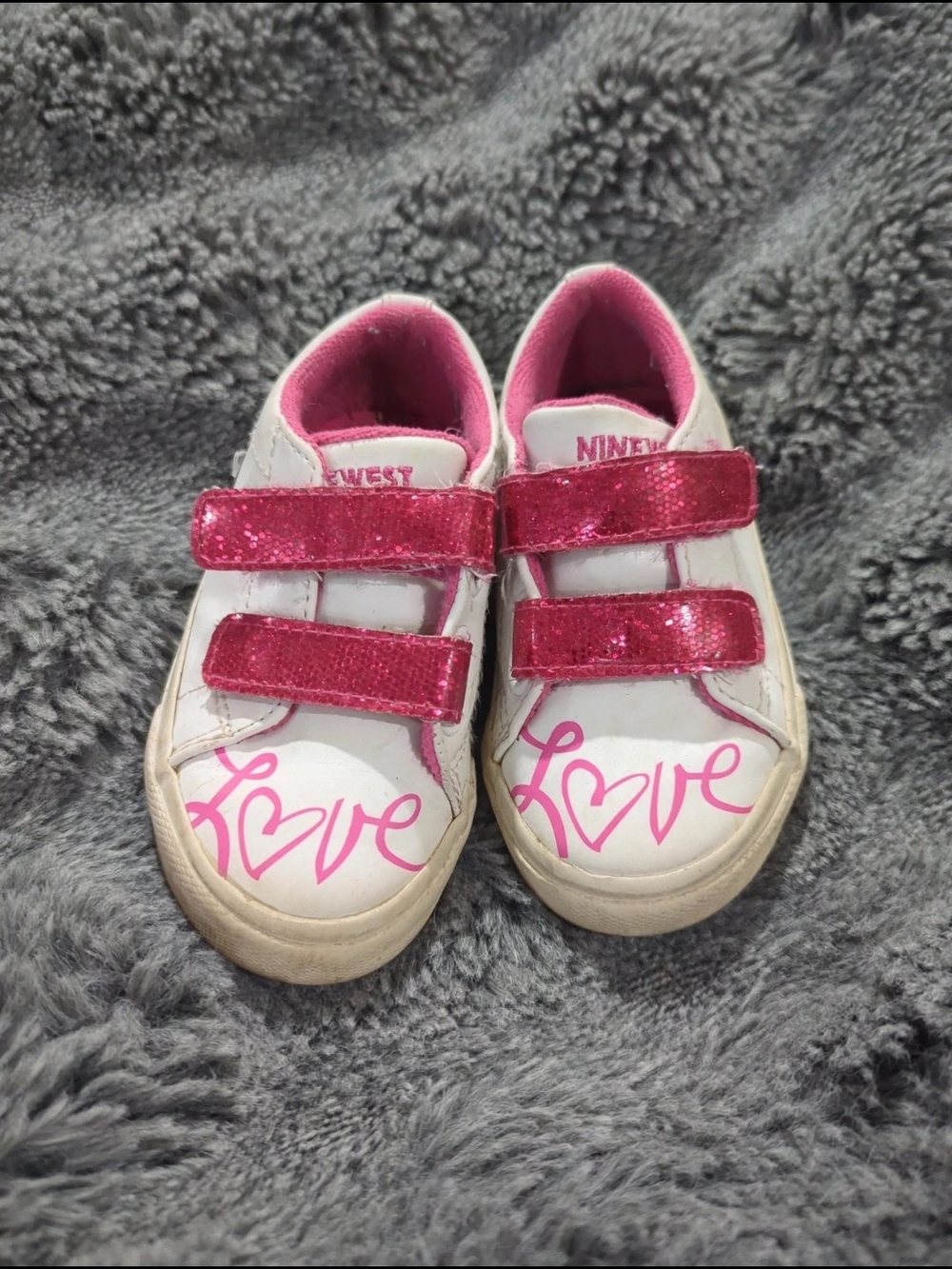 Nine West White Sneakers with Pink Glitter Straps